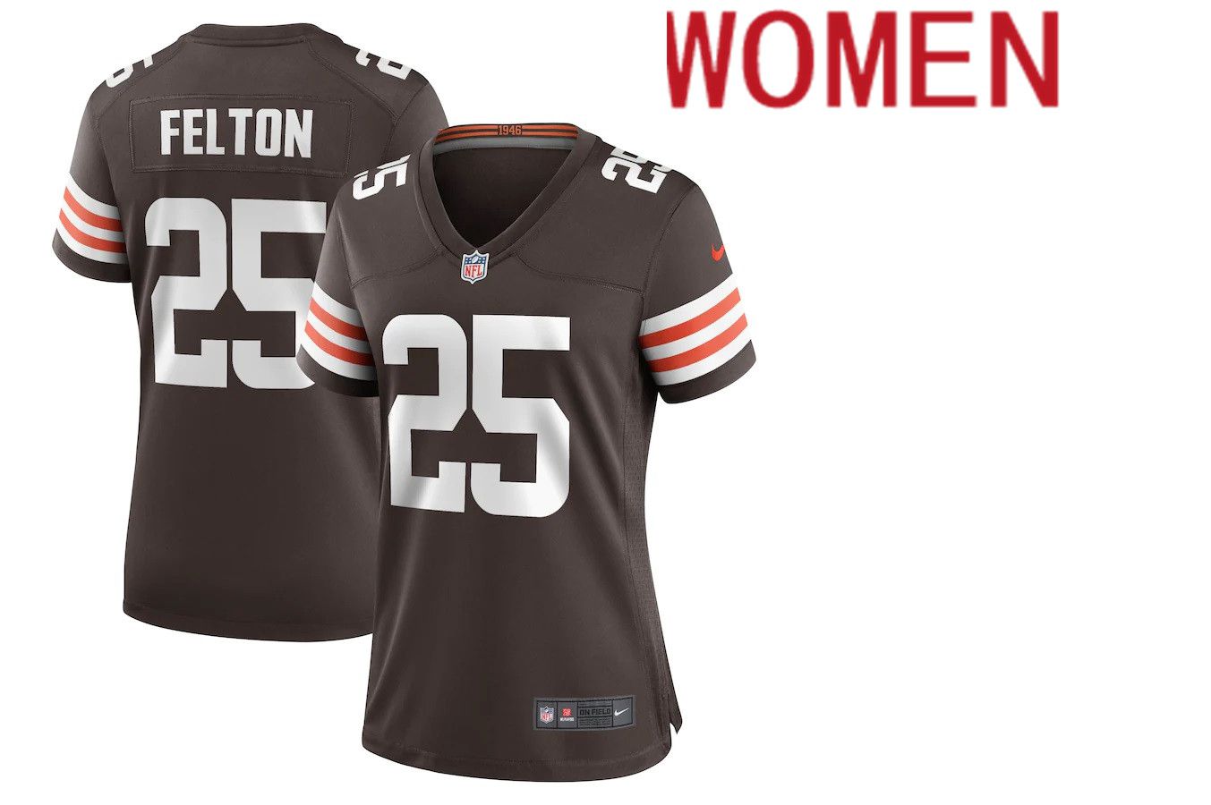 Women Cleveland Browns #25 Demetric Felton Nike Brown Game NFL Jersey->women nfl jersey->Women Jersey